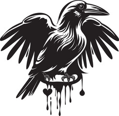 Naklejka premium Hearts Sentinel Raven Perched Vector Logo Design Ravens Embrace Heart Symbol with Perched Bird
