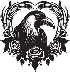 Raven Heartbeat Vector Logo Design with Perched Raven Hearts Guardian Raven Perched on Heart Vector Logo