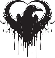 Naklejka premium Ravens Solace Iconic Heart Vector Logo with Perched Raven Guardian of Love Raven Perched on Heart Emblem