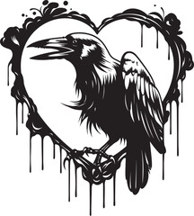 Fototapeta premium Eternal Devotion Raven Perched on Heart Icon Loves Watcher Iconic Raven Symbol Vector Logo