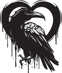 Obraz premium Ravens Solace Iconic Heart Vector Logo with Perched Raven Sentinel of Emotions Raven Perched on Heart Emblem