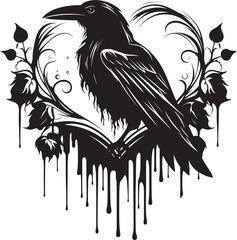Fototapeta premium Hearts Companion Raven Vector Logo with Perched Bird Icon Eternal Devotion Raven Perched on Heart Icon