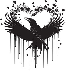 Obraz premium Eternal Devotion Raven Perched on Heart Icon Guardian of Affection Heart Symbol with Perched Bird Logo