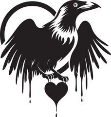 Naklejka premium Guardian of Love Iconic Raven Perched Emblem Ravens Embrace Heart Symbol with Perched Bird Design