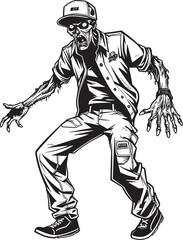 Cargo Carnage Scary Zombie Vector Icon with Cargo Pants Fear Fashion Terrifying Zombie Emblem Design