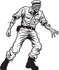 Haunting Haul Scary Zombie Emblem Design with Cargo Pants Dread Threads Vector Logo with Fearful Fabric Zombie