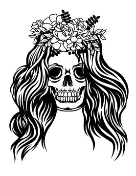 recommend clip art: Floral Girl Skull | Dead Lady | Day of the Dead | Skull Mom | Skeleton Woman | Scarry Girl | Halloween | Illustration | Vector and Clipart | Cutfile and Stencil