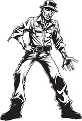 Dreadful Denim Vector Logo with Zombie in Cargo Pants Fearful Fabric Scary Zombie Icon Design with Cargo Pants