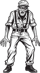 Dreadful Denim Scary Zombie Icon Design with Cargo Pants Fearful Fabric Vector Logo with Scary Zombie in Pants