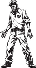 Ghastly Garb Scary Zombie in Cargo Pants Icon Haunting Threads Vector Logo with Terrifying Zombie