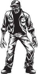 Tattered Trends Zombie in Cargo Pants Emblem Design Undead Uniform Scary Zombie Logo Vector