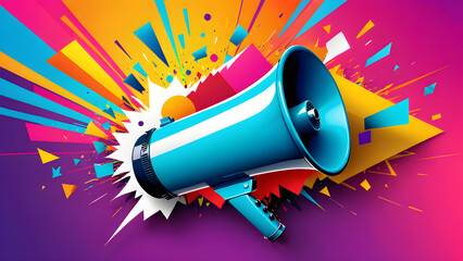 megaphone on colorful background marketing and advertising concept. megaphone and loudspeaker - obrazy, fototapety, plakaty