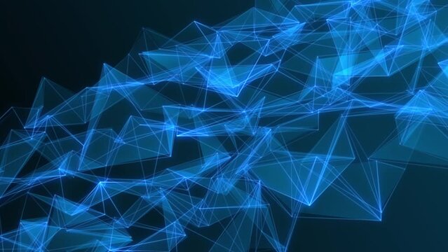 Connected blue plexus lines and dots move from left corner to right ,with light ray seamless loop