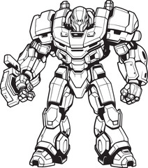 Fototapeta premium Cybernetic Guardian Sci Fi Mech Warrior Emblem Mech Crusader Vector Logo with Futuristic Warrior