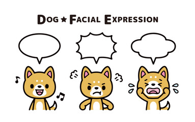 Illustration set of cute dogs  of various emotions and speech balloons