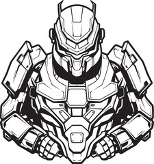 Mech Crusader Macha Warrior Icon Cybernetic Avenger Vector Logo with Sci Fi Macha Warrior