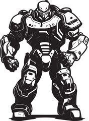 Mech Titan Futuristic Macha Warrior Emblem Techno Guardian Sci Fi Warrior Vector Logo Design - obrazy, fototapety, plakaty