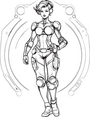 Nebula Knight Futuristic Heroine Vector Emblem Stellar Sentinel Space age Female Superhero Icon