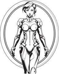 Stellar Sentinel Space age Female Superhero Icon Quantum Queen Vector Logo with Sci Fi Heroine