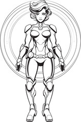 Techno Valkyrie Vector Logo with Sci Fi Heroine Galactic Guardian Futuristic Female Superhero Emblem