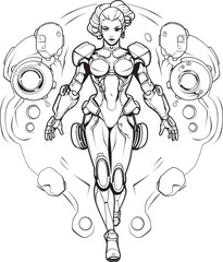 Galactic Guardian Futuristic Female Superhero Emblem Nebula Sentinel Sci Fi Heroine Vector Logo Design