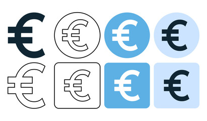 set of euro sign icon symbol, euro currency icon, flat and stroke line editable