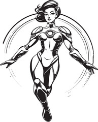Nova Knightess Futuristic Female Superhero Icon Cyber Siren Vector Logo with Sci Fi Heroine