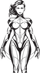 Nova Crusader Futuristic Female Superhero Icon Techno Valkyrie Vector Logo with Sci Fi Heroine