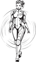 Techno Valkyrie Vector Logo with Sci Fi Heroine Galactic Guardian Futuristic Female Superhero Emblem