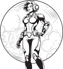 Nova Crusader Futuristic Female Superhero Icon Techno Valkyrie Vector Logo with Sci Fi Heroine