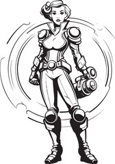 Nova Crusader Futuristic Female Superhero Icon Techno Valkyrie Vector Logo with Sci Fi Heroine