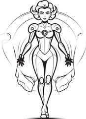 Galactic Guardianess Futuristic Heroine Emblem Cyber Valkyrie Sci Fi Female Superhero Vector