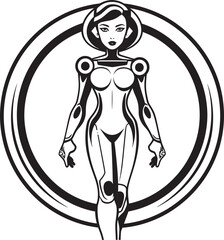 Techno Valkyrie Futuristic Female Superhero Emblem Quantum Queen Sci Fi Heroine Vector Logo Design