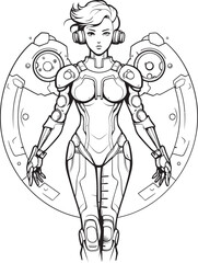 Nova Knightess Futuristic Female Superhero Icon Cyber Siren Vector Logo with Sci Fi Heroine