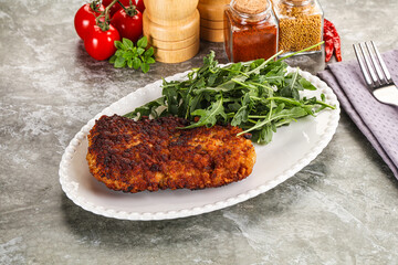 Tasty roasted breaded meat schnitzel