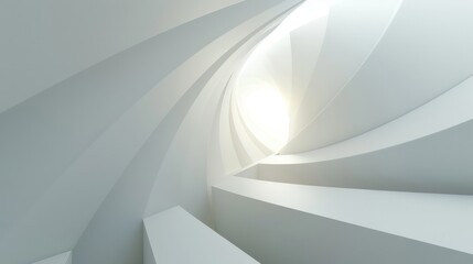A white spiral staircase with a light shining through the center