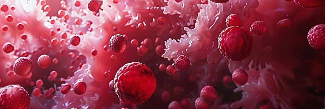 Red blood cels inside body. banner. background. medicine Concept