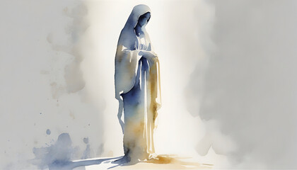 Watercolor painting of Mother Mary in an impressionist style..