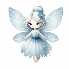 Ice fairy with a frosty appearance. watercolor illustration, Perfect for nursery art, Winter fairy portrait, 