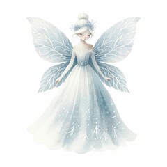 Ice fairy with a frosty appearance. watercolor illustration, Perfect for nursery art, Winter fairy portrait, 