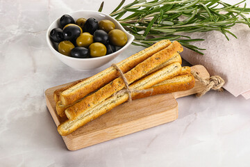 Crispy grissini italian bread heap