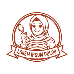 Hijab Muslim Girl Women with Spoon and Mug for Cooking Chef or Catering Food