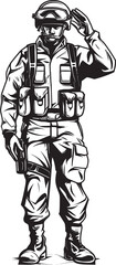 Fototapeta na wymiar Salute Sentry Soldier Logo Emblem Bravery Badge Saluted Soldier Vector Design