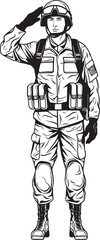 Valor Vision Saluting Soldier Emblem Icon Tribute Trooper Soldier Saluted Vector Symbol