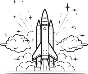 Obraz premium Celestial Thrust Streamlined Rocket Lineart Logo Starbound Explorer Futuristic Rocket Vector Emblem