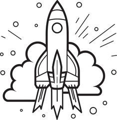 Celestial Cruise Space Rocket Logo Vector Lunar Lift off Rocket Lineart Icon