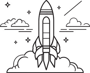 Cosmic Cruiser Rocket Lineart Icon Design Supernova Shuttle Space Rocket Logo Vector