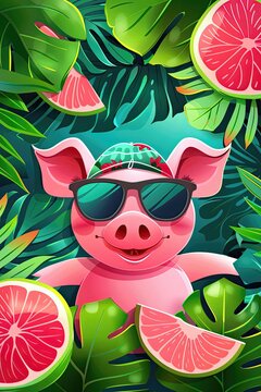 A cartoon pig wearing sunglasses