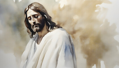 Watercolor painting of Jesus Christ in an impressionist style. - obrazy, fototapety, plakaty