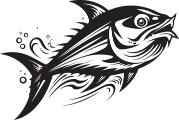 Underwater Elegance Tuna Fish Lineart Blue Tide Sleek Tuna Emblem Concept